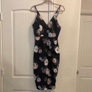 MISSGUIDED Floral Black Midi Dress, Sz 8